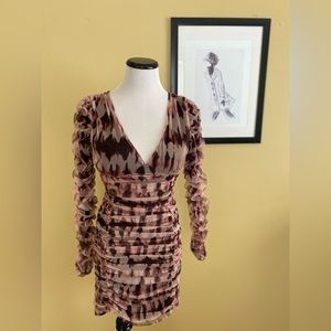 Zara Mesh Ruched Plugging Vneck mini dress